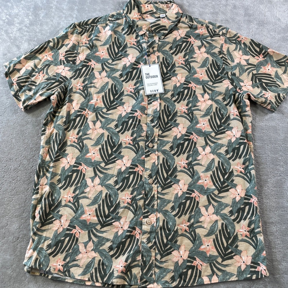 ROWM Shirt The Outsider Mens Medium Floral Tropical Button Vacation Beach Casual